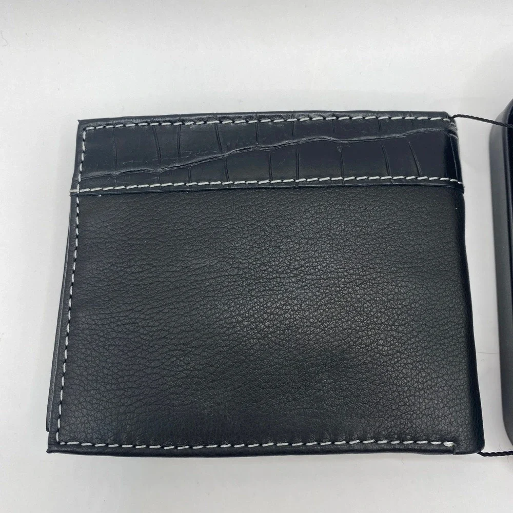 American Bison Bifold Wallet Men Black Leather Flip IDs Western Rodeo Cowboy NIB
